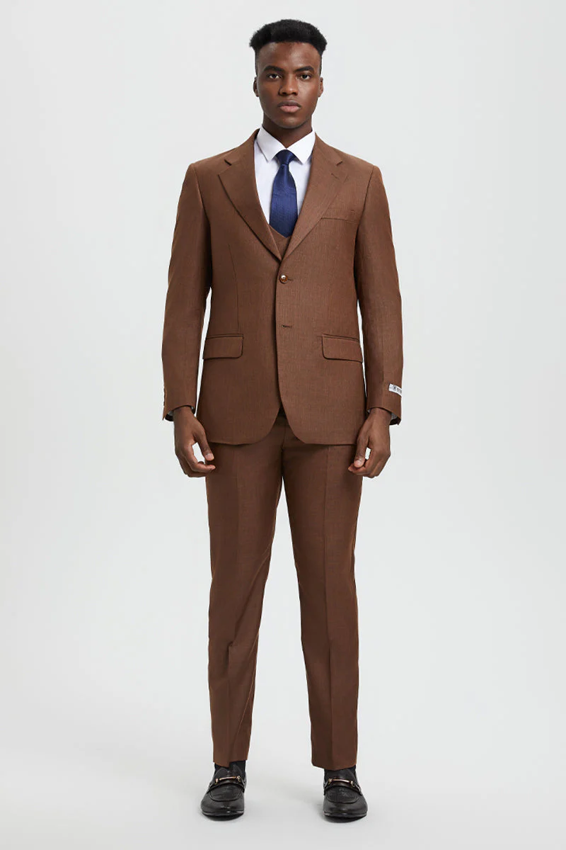 Men's Two Button Vested Stacy Adams Designer Sharkskin Suit in Cognac - Image 2