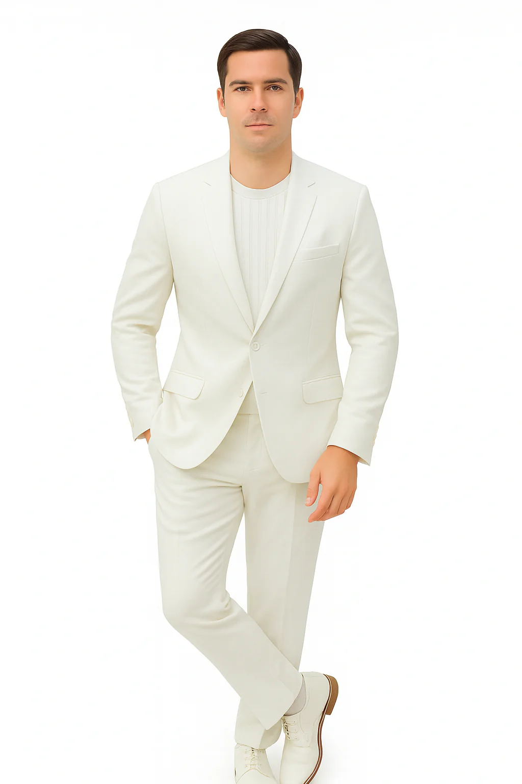 Mens Two Piece Linen Suit Relaxed Hybrid Fit No Collar - Image 14
