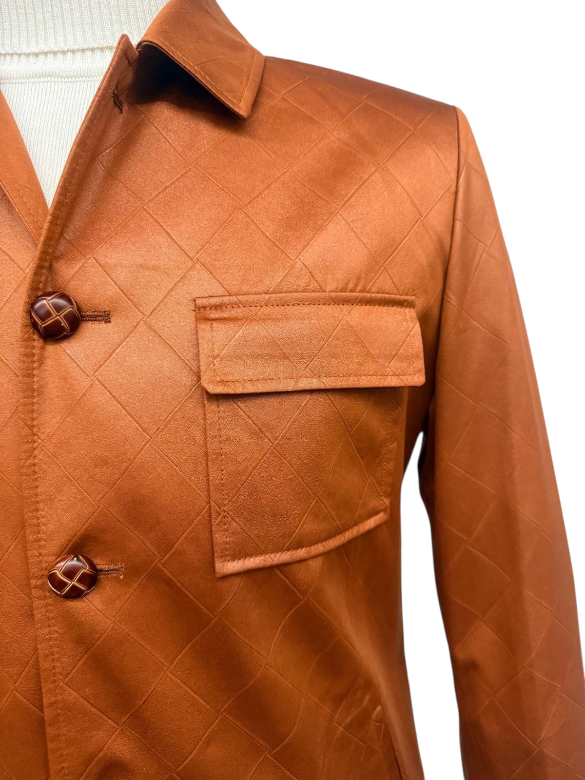 Mens Two Piece Slim Fit Faux Leather Casual Suit Brown - Image 5