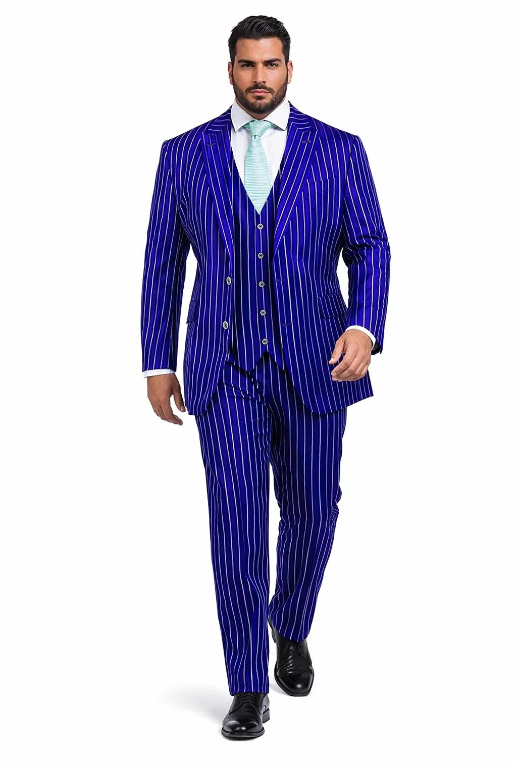 Mens Vested Gangster Pinstripe 1920's Suit in Blue - Image 2