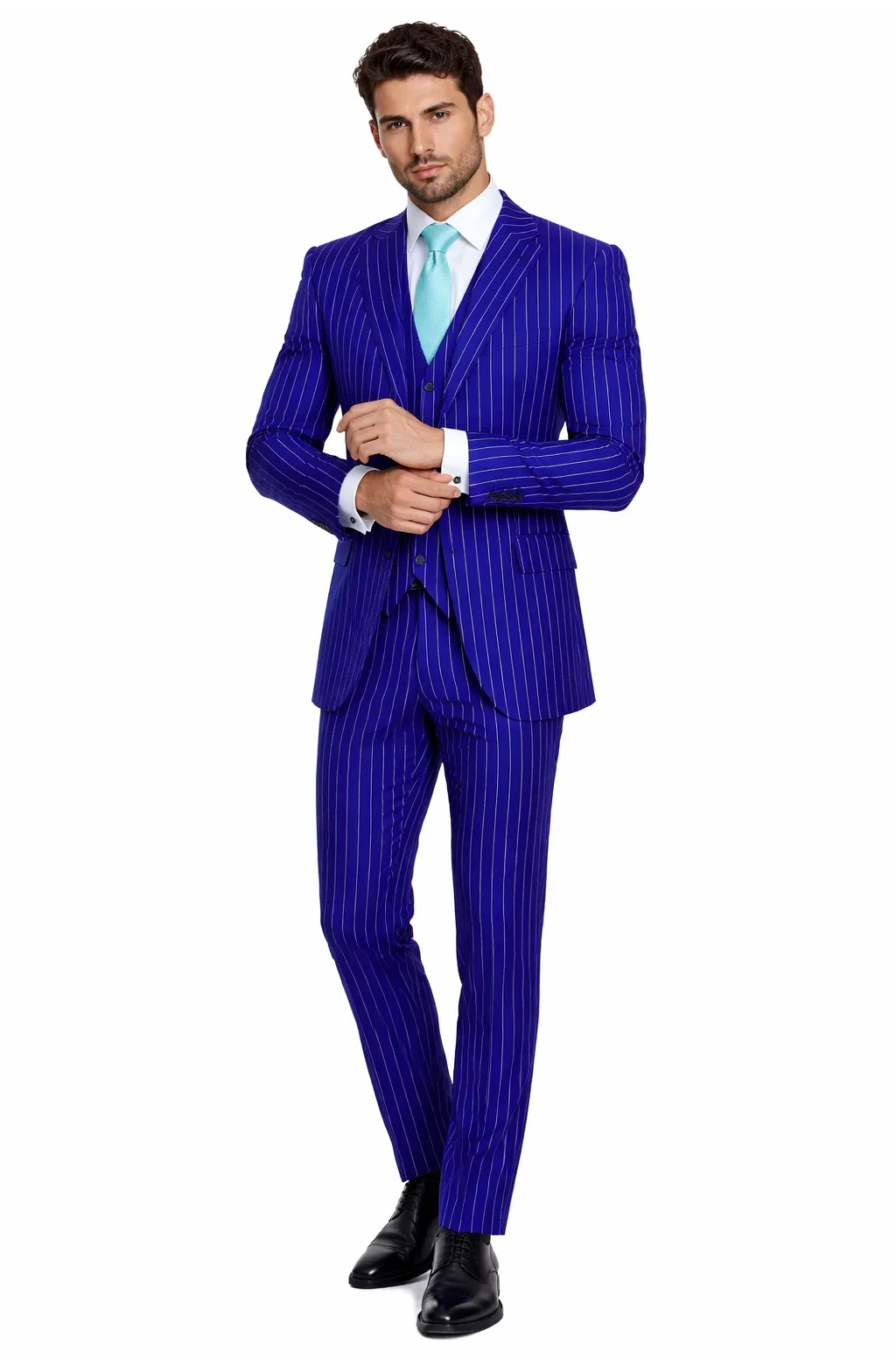 Mens Vested Gangster Pinstripe 1920's Suit in Blue - Image 5