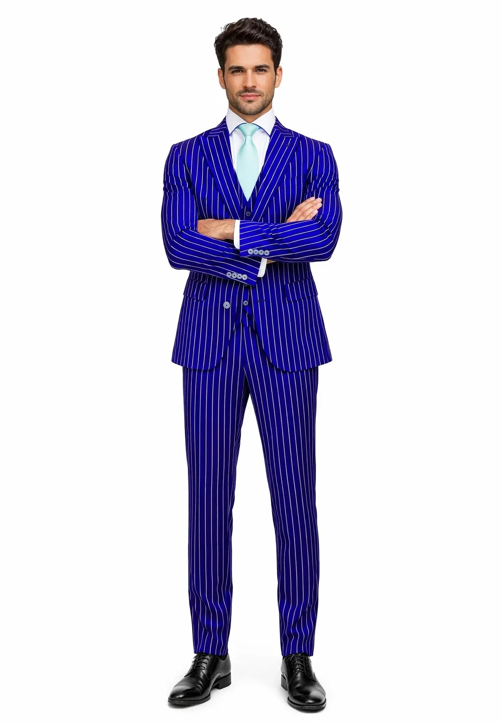 Mens Vested Gangster Pinstripe 1920's Suit in Blue - Image 6