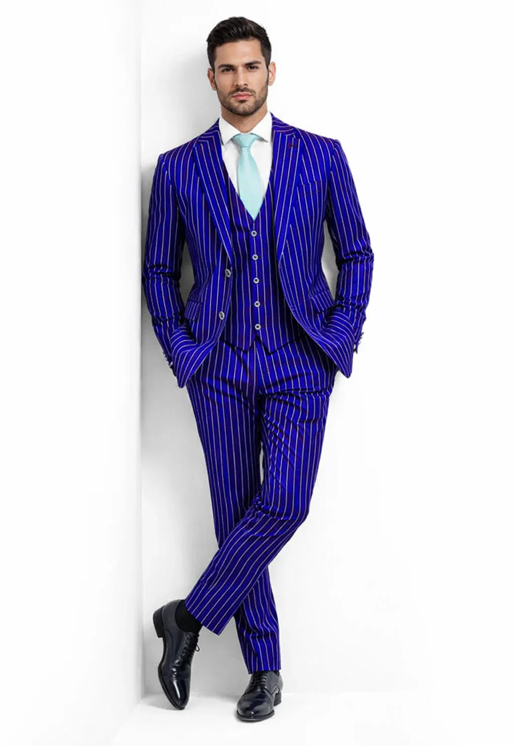 Mens Vested Gangster Pinstripe 1920's Suit in Blue - Image 8