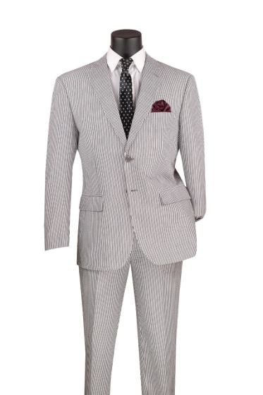 Mens Vinci 2 Piece Seersucker Black Notch Lapel Suit - Image 3