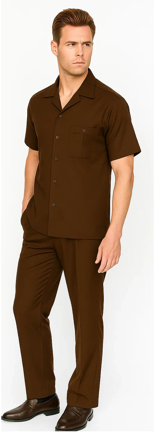 Mens Walking Suit in Color Brown leisure suit causal Matching Shirt and Pants $99 - Image 3