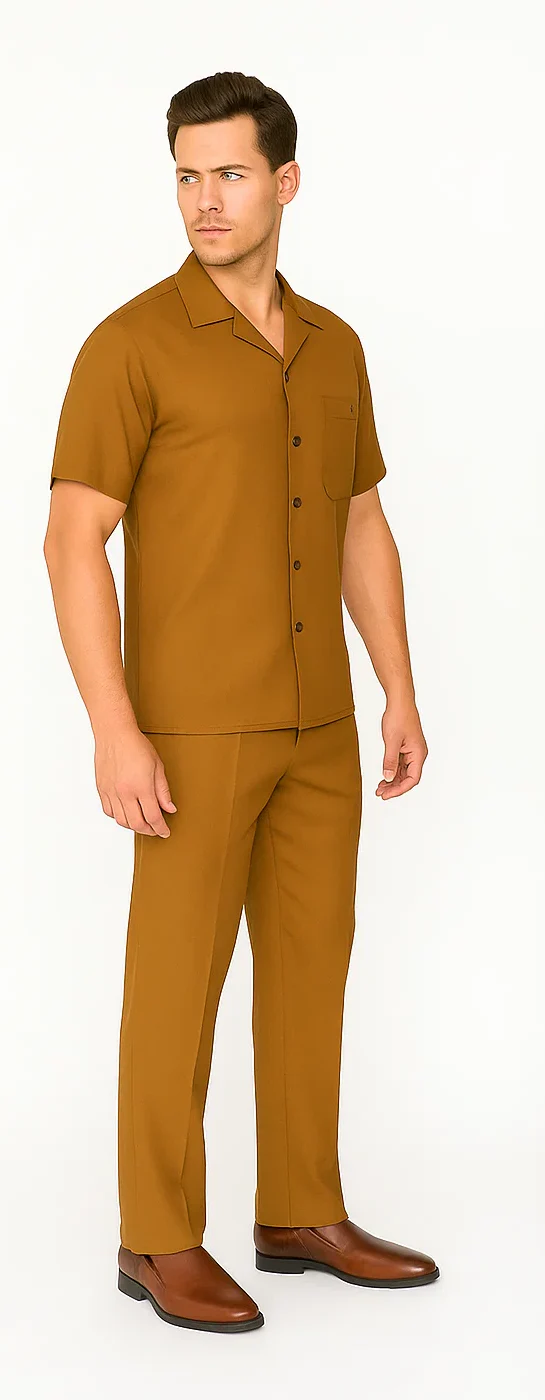 Mens Walking Suit in Color caramel  leisure suit causal Matching Shirt and Pants $99 - Image 3