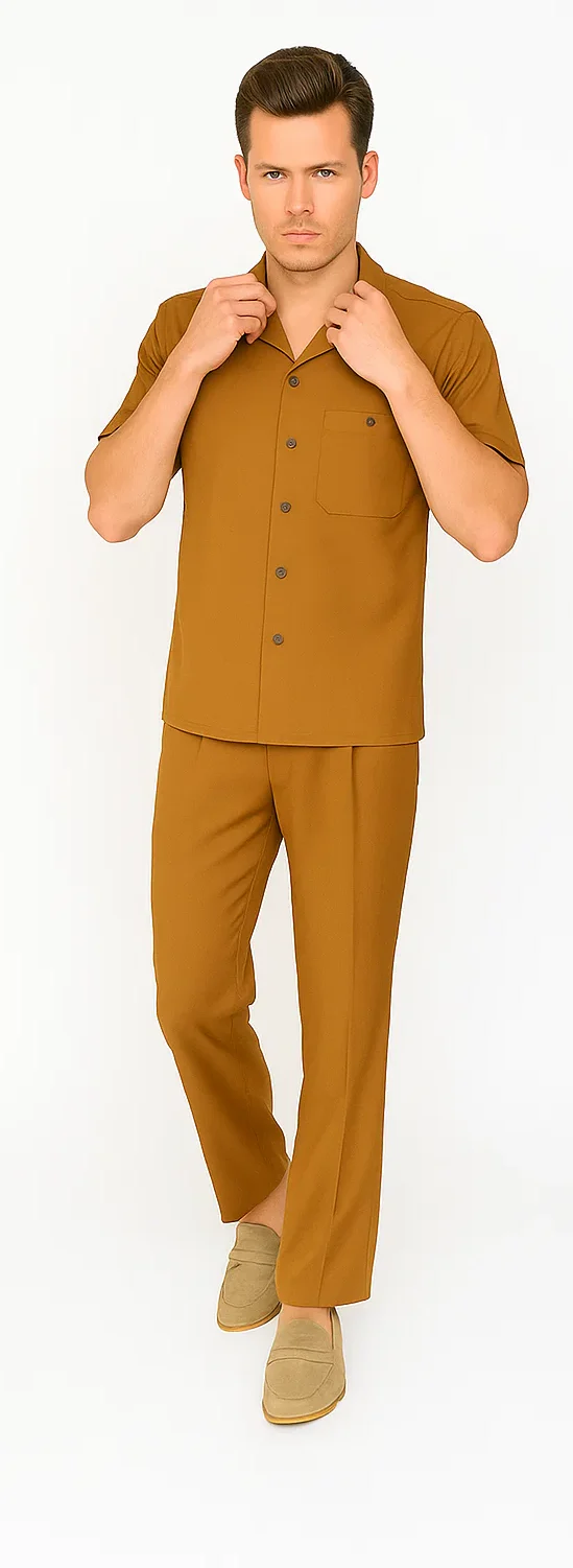 Mens Walking Suit in Color caramel  leisure suit causal Matching Shirt and Pants $99 - Image 7