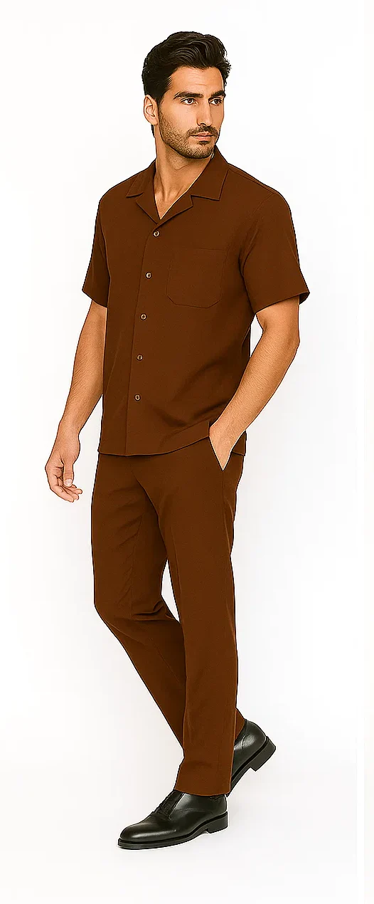 Mens Walking Suit in Color cognac  leisure suit causal Matching Shirt and Pants $99 - Image 3