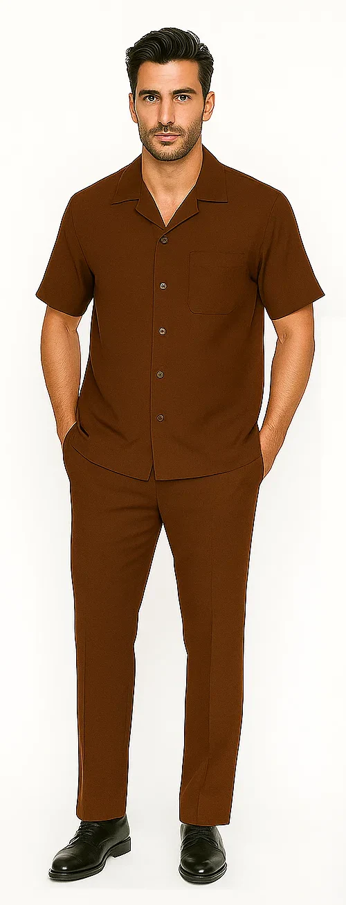 Mens Walking Suit in Color cognac  leisure suit causal Matching Shirt and Pants $99 - Image 5