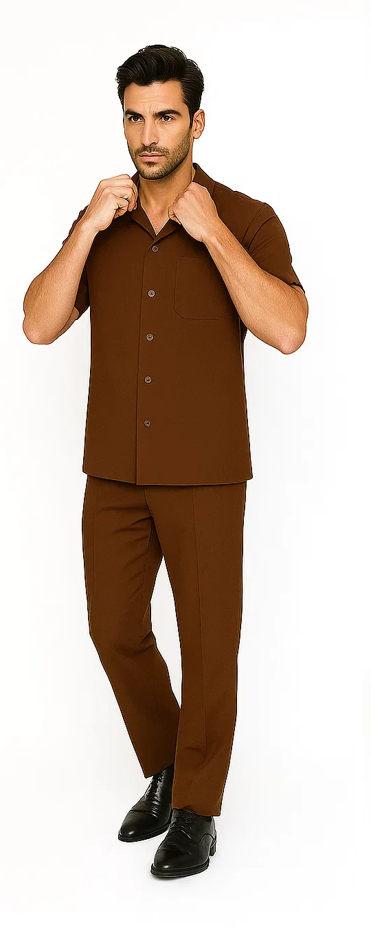 Mens Walking Suit in Color cognac  leisure suit causal Matching Shirt and Pants $99 - Image 7