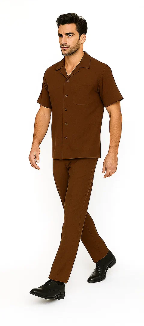 Mens Walking Suit in Color cognac  leisure suit causal Matching Shirt and Pants $99 - Image 8