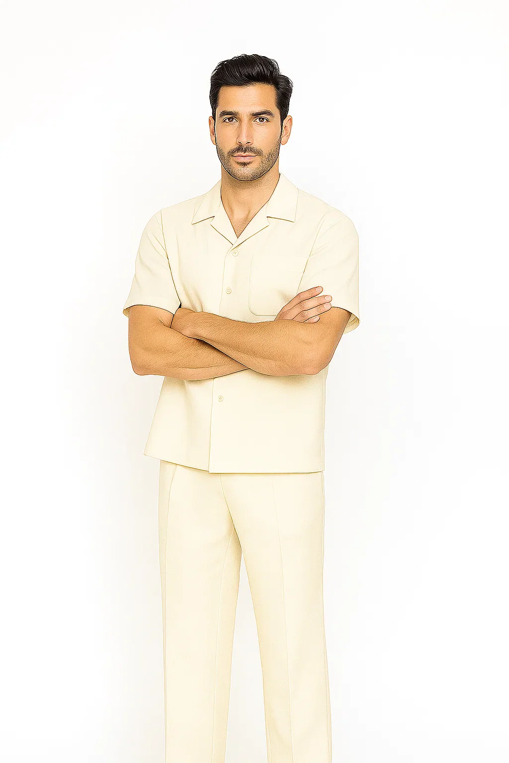 Mens Walking Suit in Color cream leisure suit causal Matching Shirt and Pants $99 - Image 2