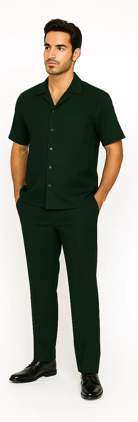 Mens Walking Suit in Color hunter green  leisure suit causal Matching Shirt and Pants $99 - Image 5