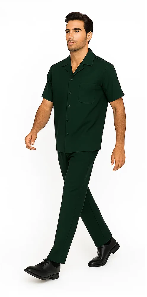 Mens Walking Suit in Color hunter green  leisure suit causal Matching Shirt and Pants $99 - Image 8