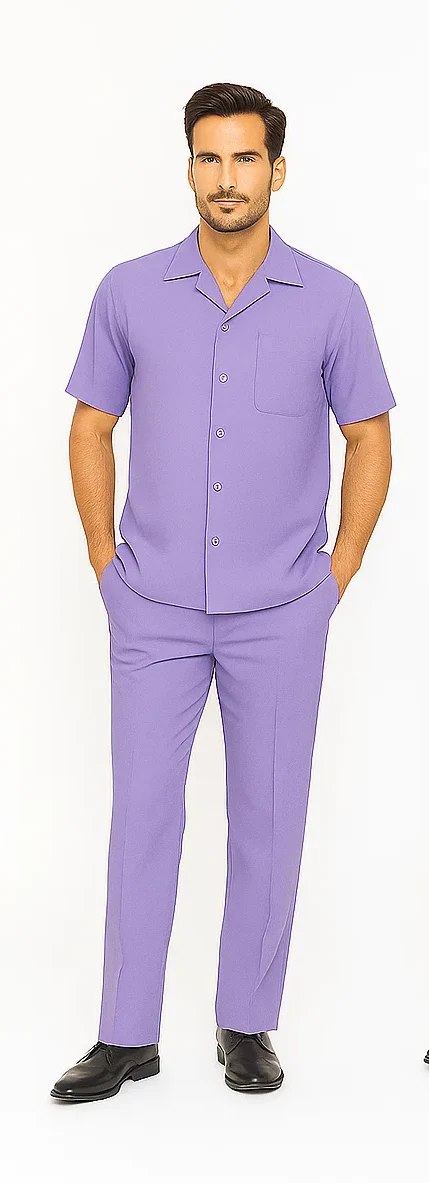 Mens Walking Suit in Color lavender leisure suit causal Matching Shirt and Pants $99 - Image 5