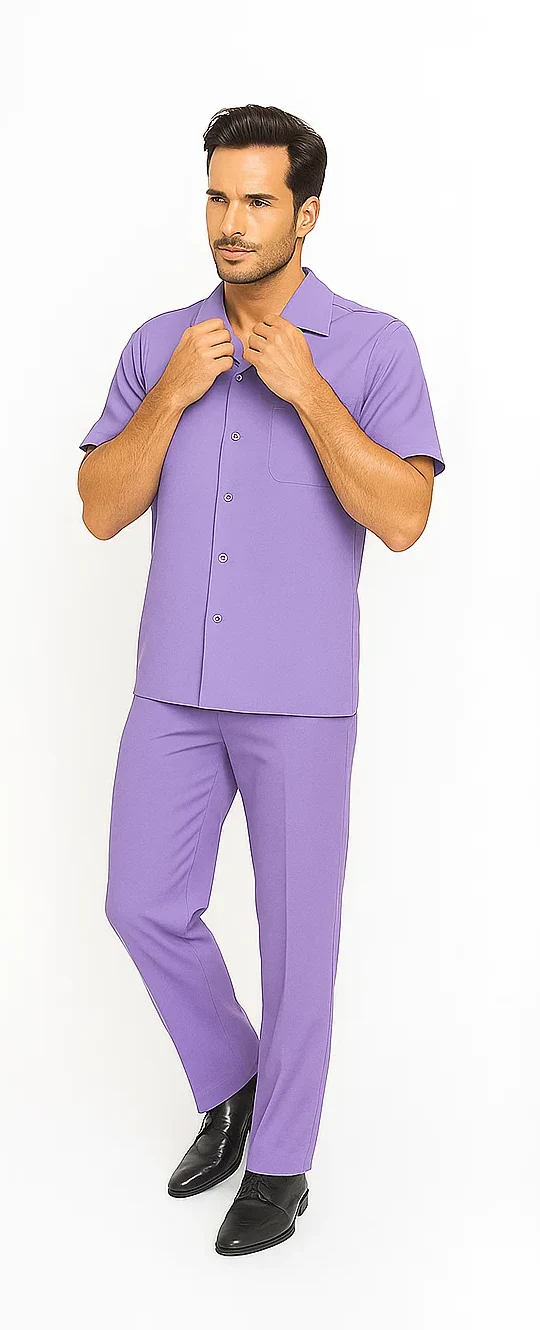 Mens Walking Suit in Color lavender leisure suit causal Matching Shirt and Pants $99 - Image 7