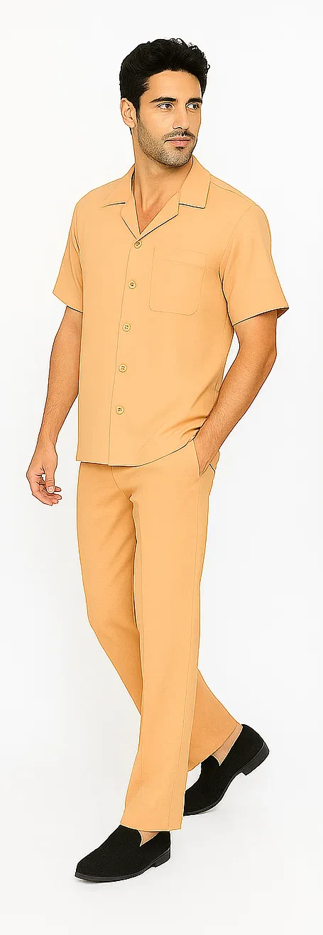 Mens Walking Suit in Color melon leisure suit causal Matching Shirt and Pants $99 - Image 3
