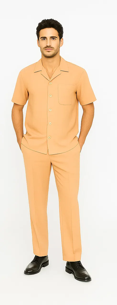 Mens Walking Suit in Color melon leisure suit causal Matching Shirt and Pants $99 - Image 5