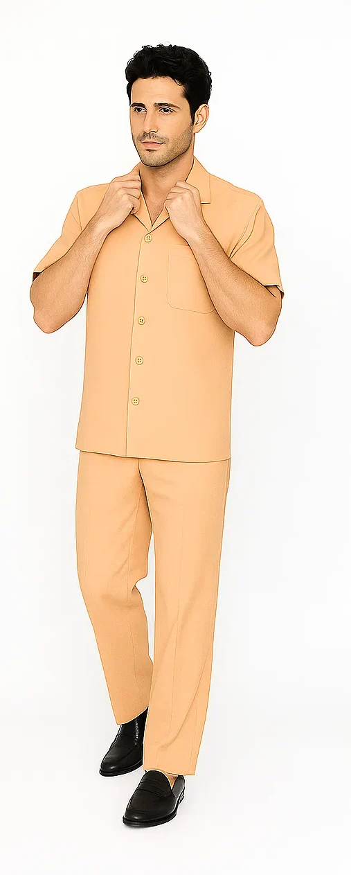 Mens Walking Suit in Color melon leisure suit causal Matching Shirt and Pants $99 - Image 7