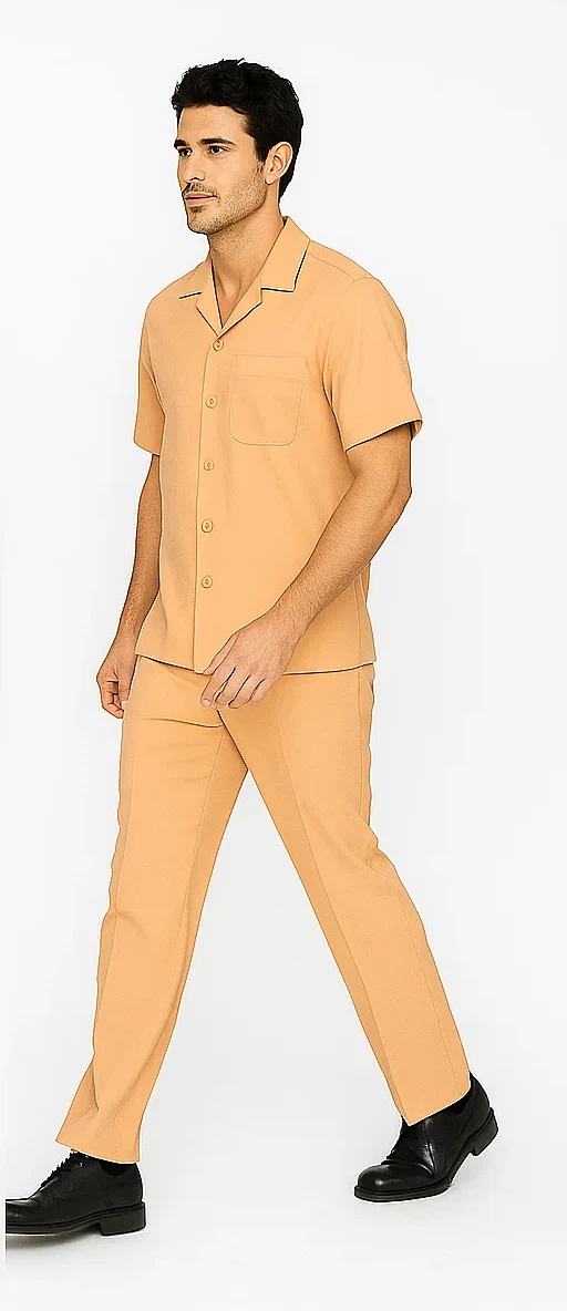Mens Walking Suit in Color melon leisure suit causal Matching Shirt and Pants $99 - Image 8