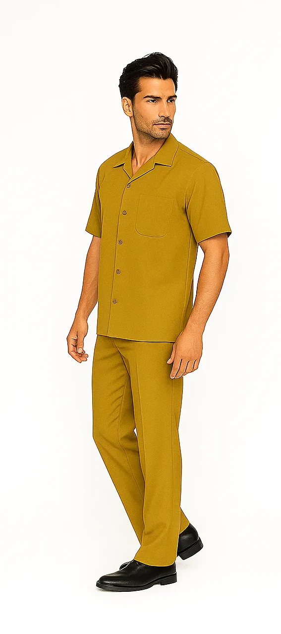 Mens Walking Suit in Color mustard  leisure suit causal Matching Shirt and Pants $99 - Image 3