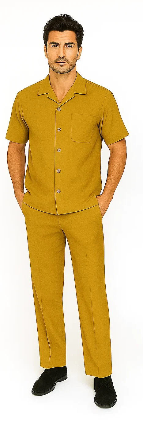 Mens Walking Suit in Color mustard  leisure suit causal Matching Shirt and Pants $99 - Image 5
