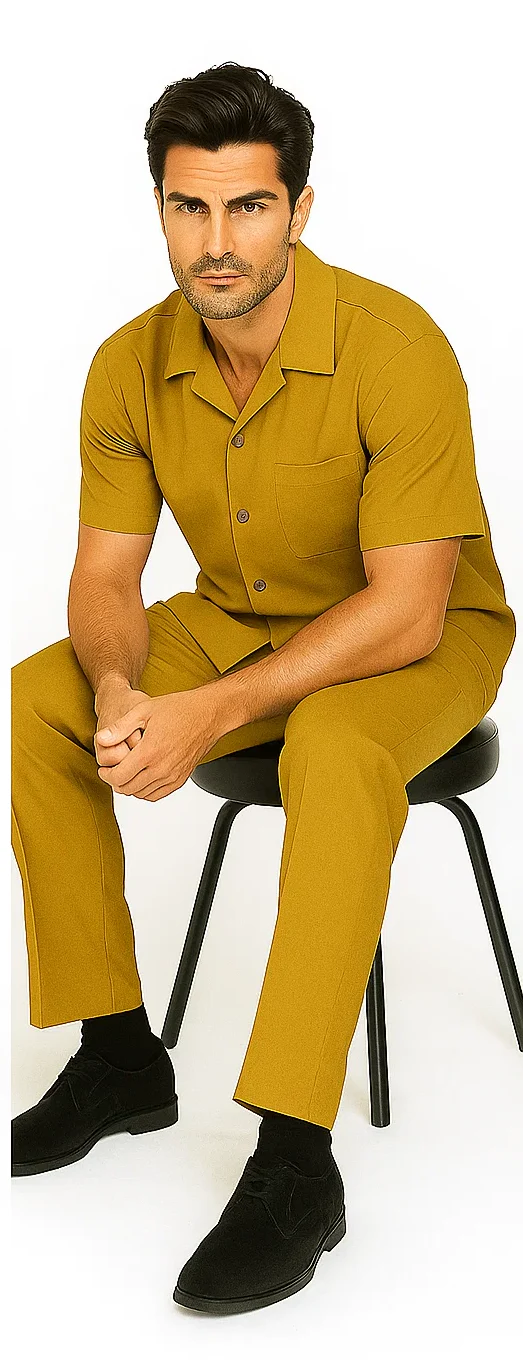 Mens Walking Suit in Color mustard  leisure suit causal Matching Shirt and Pants $99 - Image 6