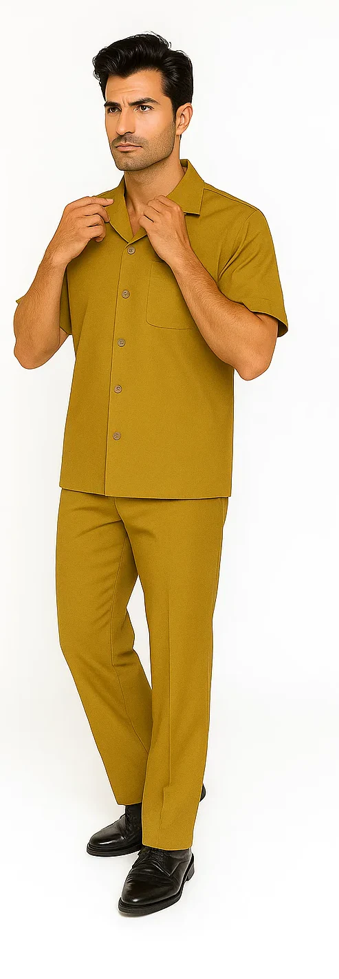 Mens Walking Suit in Color mustard  leisure suit causal Matching Shirt and Pants $99 - Image 7