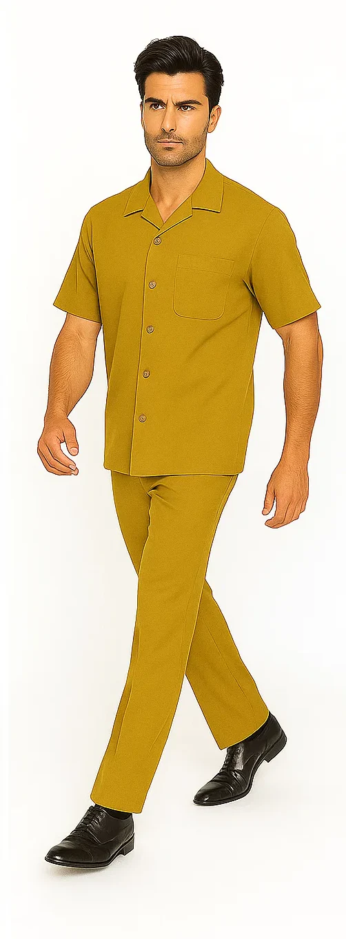 Mens Walking Suit in Color mustard  leisure suit causal Matching Shirt and Pants $99 - Image 8