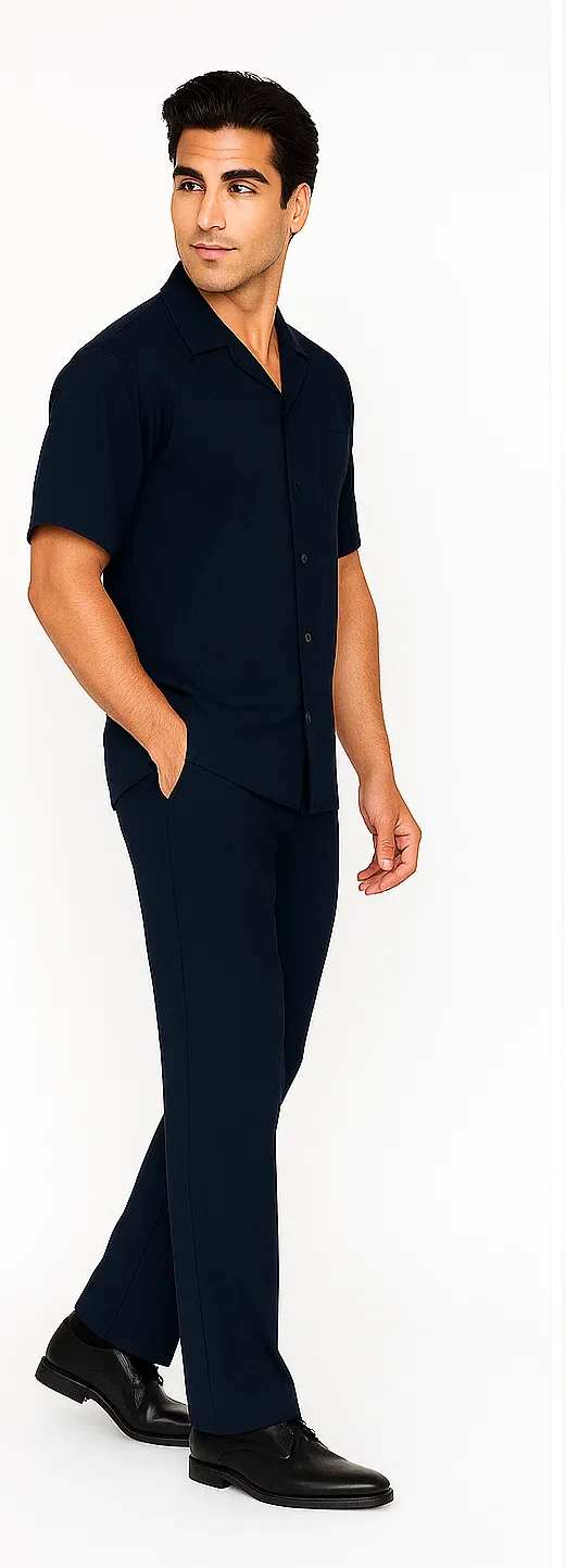 Mens Walking Suit in Color navy  leisure suit causal Matching Shirt and Pants $99 - Image 3