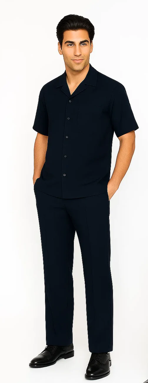 Mens Walking Suit in Color navy  leisure suit causal Matching Shirt and Pants $99 - Image 5