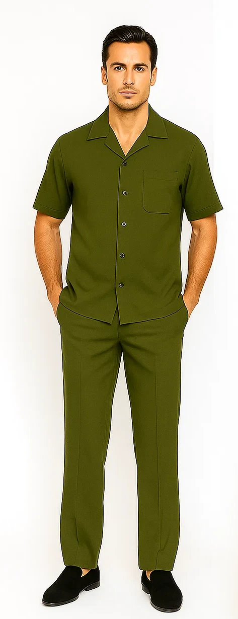 Mens Walking Suit in Color olive  leisure suit causal Matching Shirt and Pants $99 - Image 5
