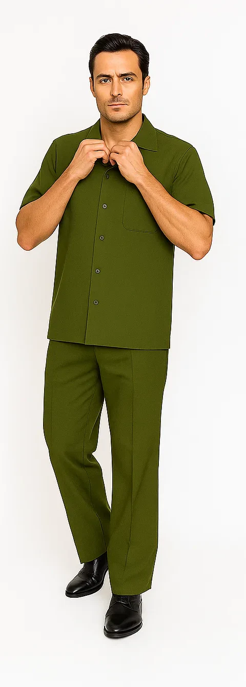 Mens Walking Suit in Color olive  leisure suit causal Matching Shirt and Pants $99 - Image 7