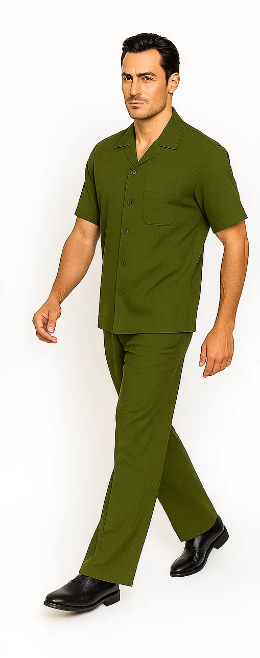 Mens Walking Suit in Color olive  leisure suit causal Matching Shirt and Pants $99 - Image 8