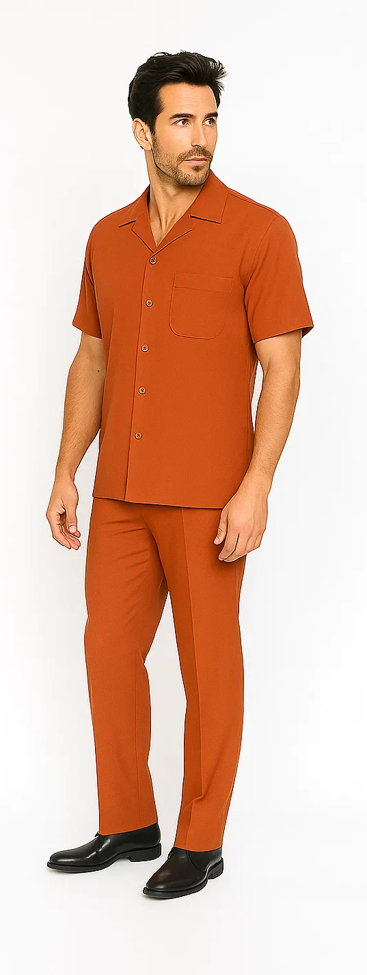 Mens Walking Suit in Color Papaya Leisure Suit Casual Matching Shirt and Pants $99 - Image 3