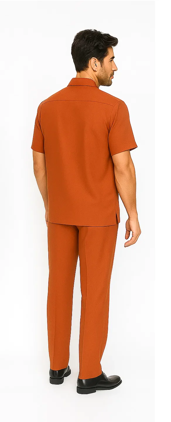 Mens Walking Suit in Color Papaya Leisure Suit Casual Matching Shirt and Pants $99 - Image 4