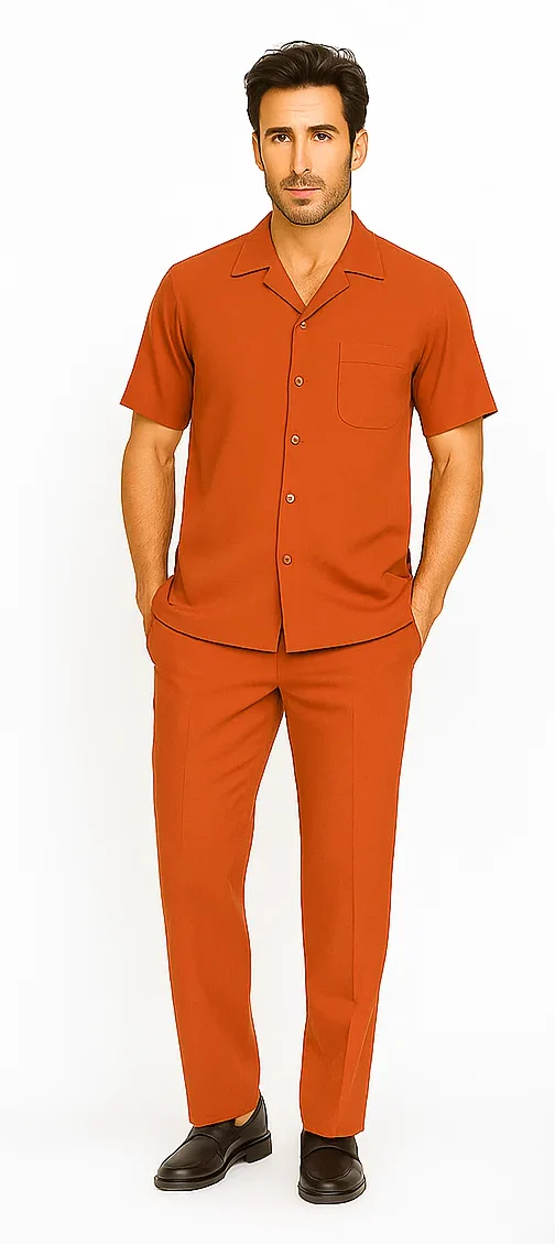 Mens Walking Suit in Color Papaya Leisure Suit Casual Matching Shirt and Pants $99 - Image 5