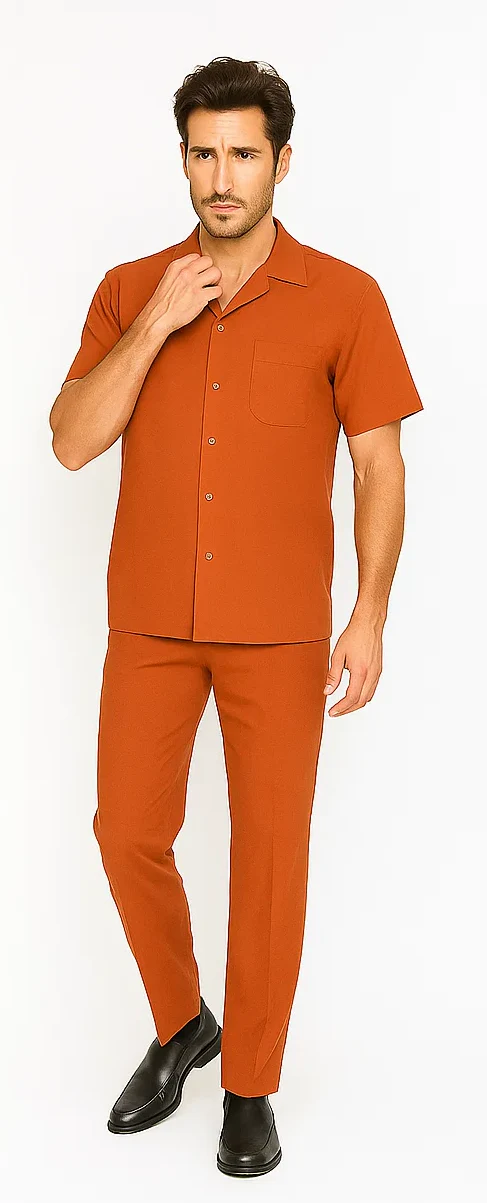 Mens Walking Suit in Color Papaya Leisure Suit Casual Matching Shirt and Pants $99 - Image 7