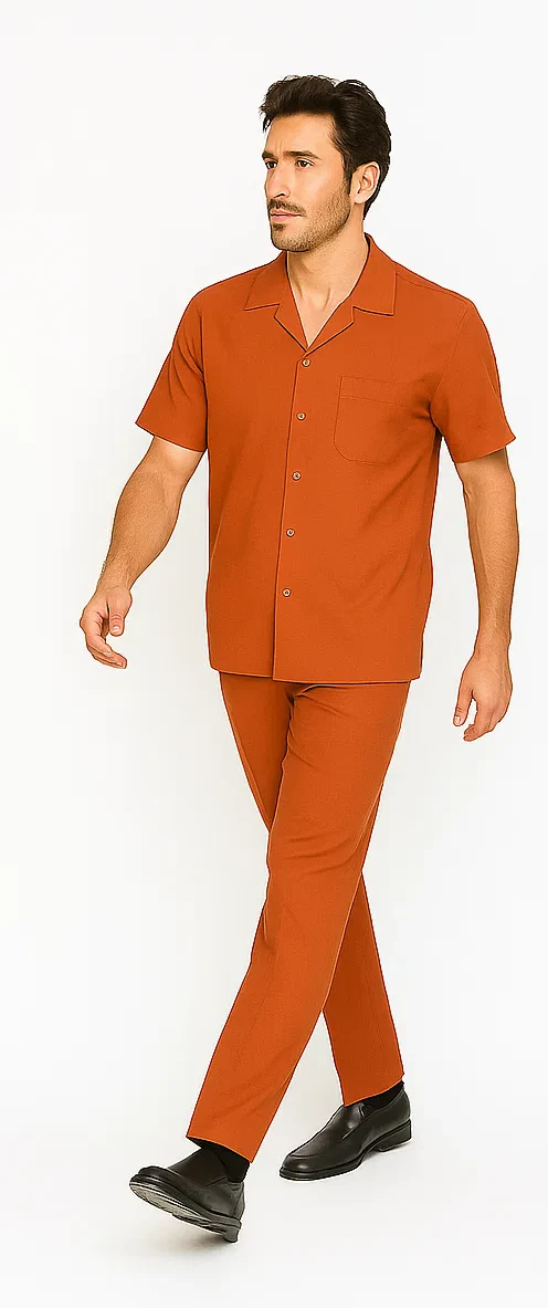 Mens Walking Suit in Color Papaya Leisure Suit Casual Matching Shirt and Pants $99 - Image 8