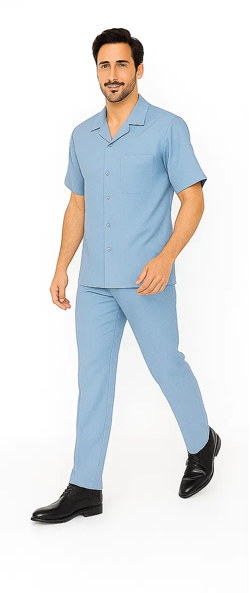 Mens Walking Suit in Color powder blue leisure suit causal Matching Shirt and Pants $99 - Image 8