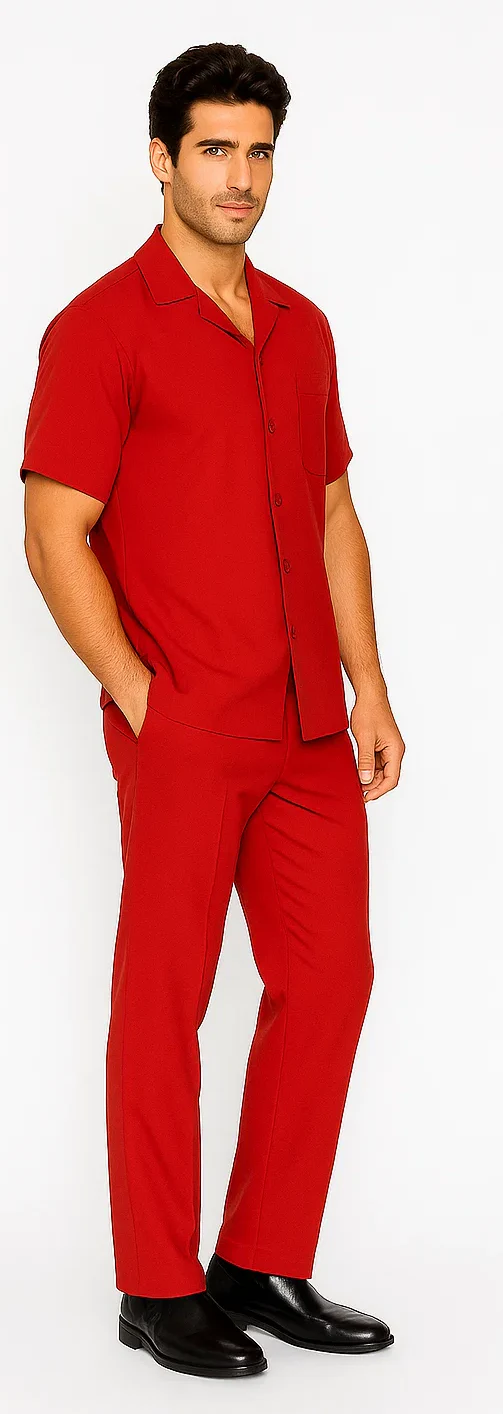 Mens Walking Suit in Color red leisure suit causal Matching Shirt and Pants $99 - Image 3