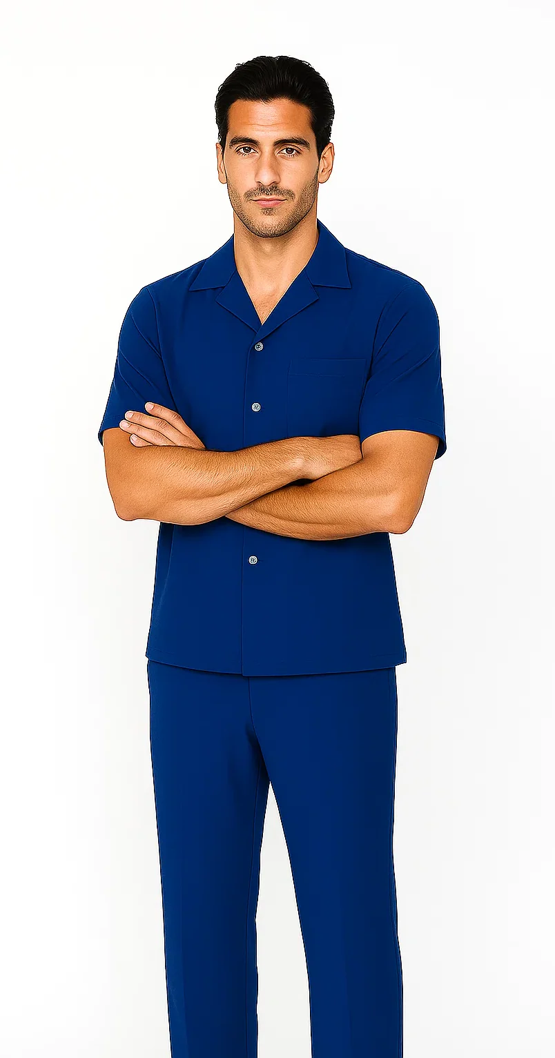 Mens Walking Suit in Color royal blue leisure suit causal Matching Shirt and Pants $99 - Image 2