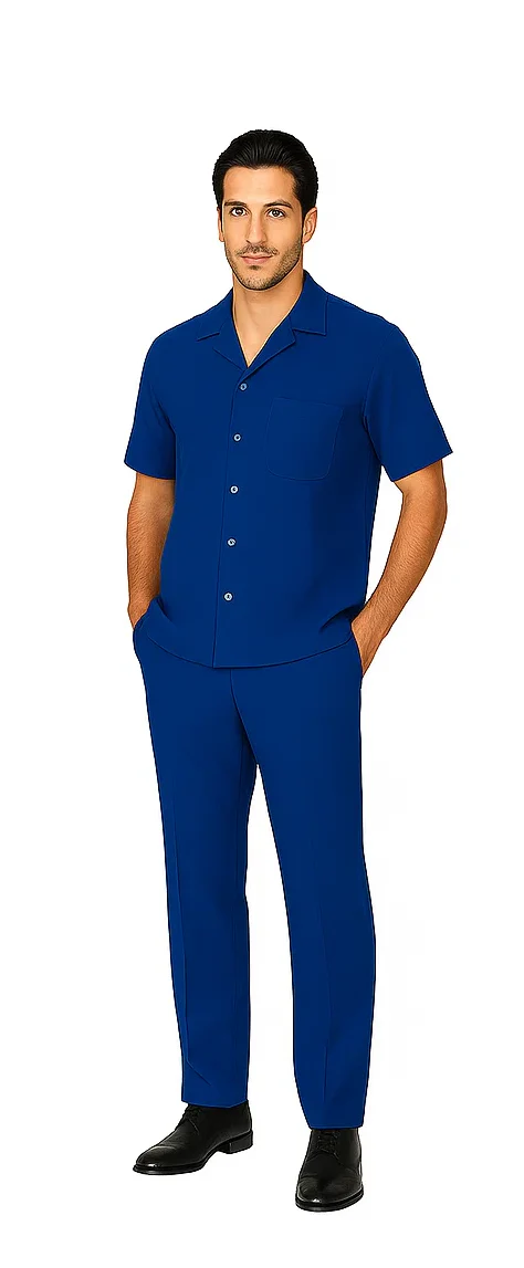 Mens Walking Suit in Color royal blue leisure suit causal Matching Shirt and Pants $99 - Image 5