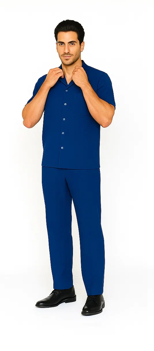 Mens Walking Suit in Color royal blue leisure suit causal Matching Shirt and Pants $99 - Image 7