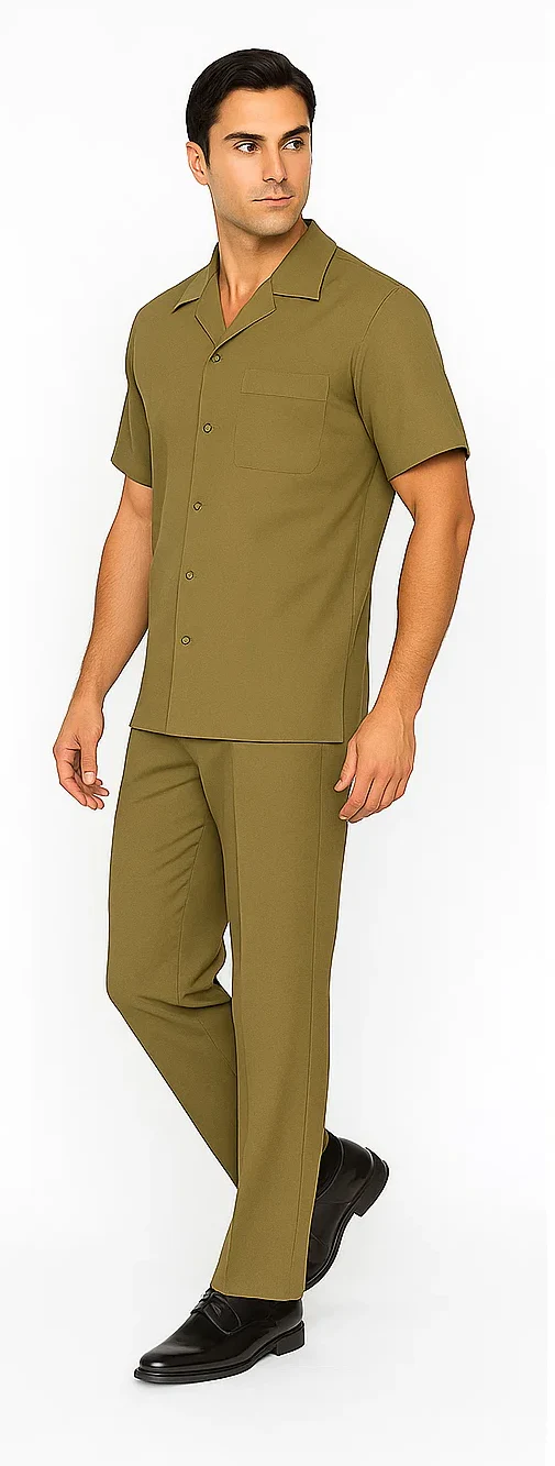 Mens Walking Suit in Color Safari Leisure Suit Casual Matching Shirt and Pants $99 - Image 3