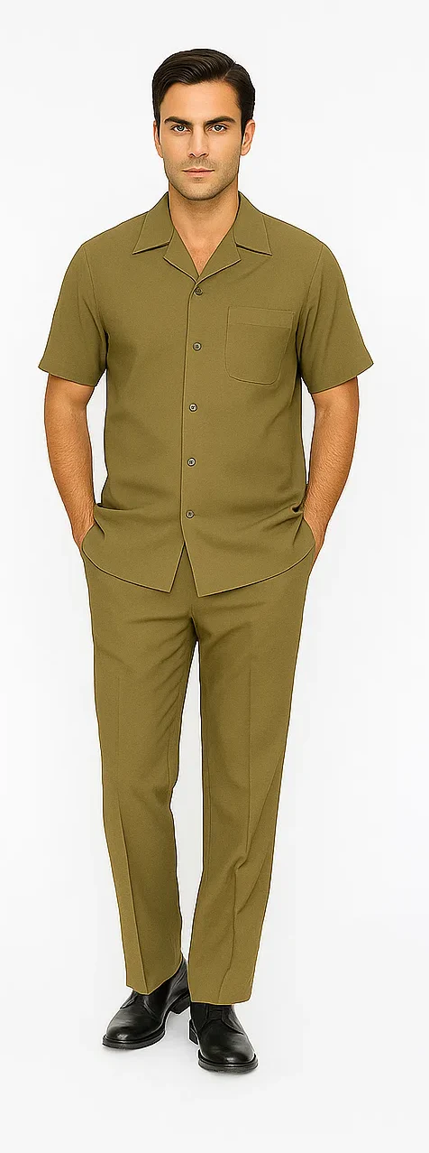 Mens Walking Suit in Color Safari Leisure Suit Casual Matching Shirt and Pants $99 - Image 5