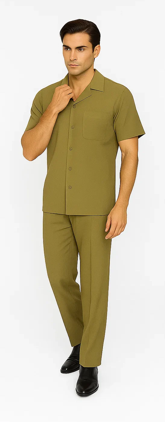 Mens Walking Suit in Color Safari Leisure Suit Casual Matching Shirt and Pants $99 - Image 7