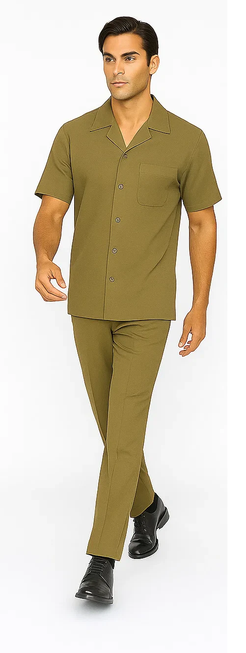 Mens Walking Suit in Color Safari Leisure Suit Casual Matching Shirt and Pants $99 - Image 8