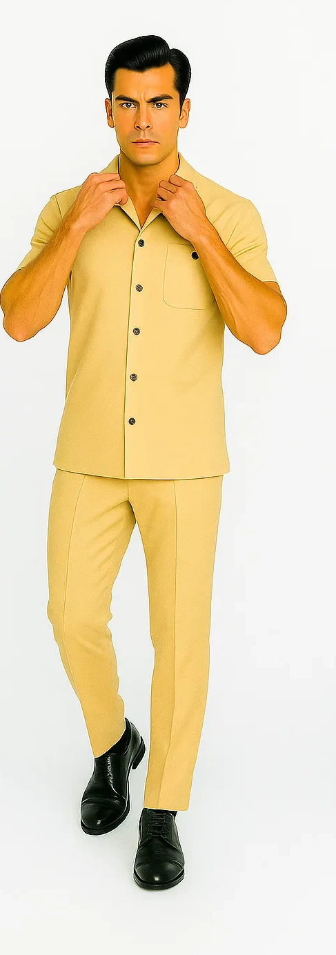Mens Walking Suit in Color sand leisure suit causal Matching Shirt and Pants $99 - Image 7