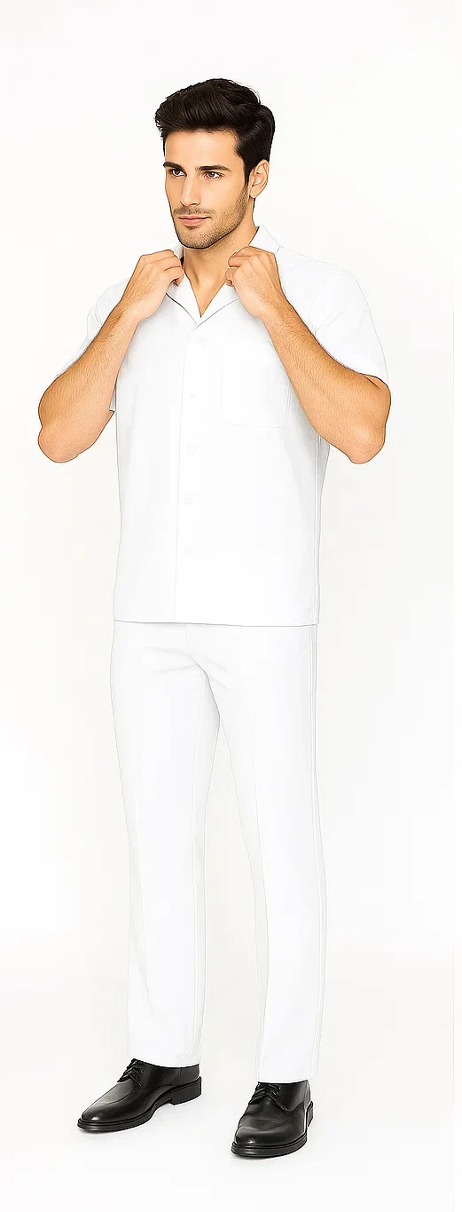 Mens Walking Suit in Color White Leisure Suit Casual Matching Shirt and Pants $99 - Image 7